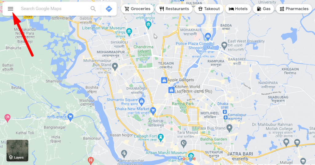 google maps menu